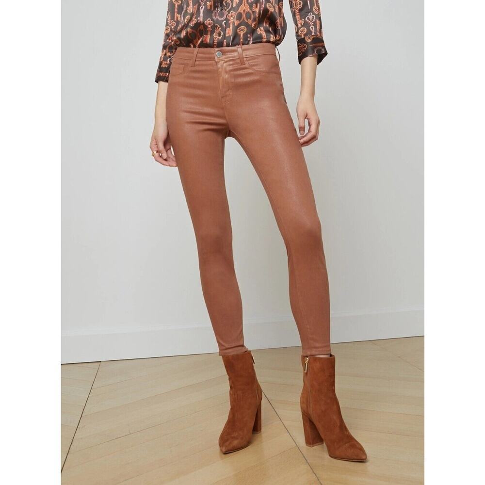 L'Agence Womens High Rise Coated Margot Skinny Jeans Brown Size 32 - Picture 2 of 11
